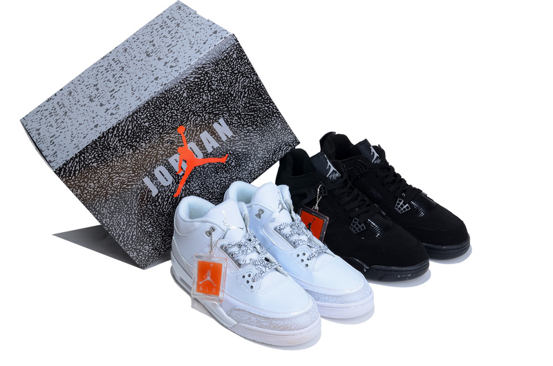 Limited Combine Black Air Jordan 3 And White Jordan 4 Shoes - Click Image to Close